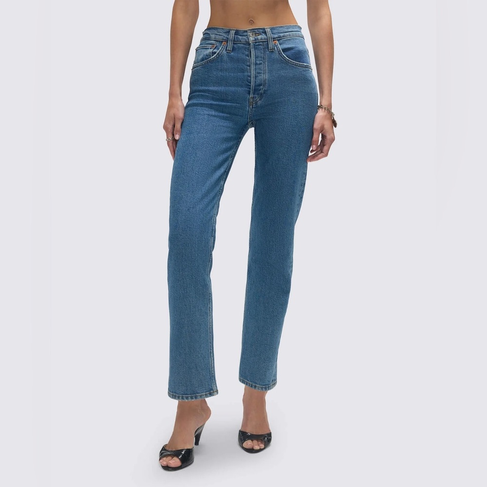 NEW Re/Done High Rise Blue Women's straight Jeans 27 mid 70s pipeline